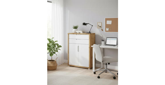 KOMMODE  in 80/112/36 cm  - Eichefarben/Weiß Hochglanz, MODERN, Holzwerkstoff (80/112/36cm) - Xora