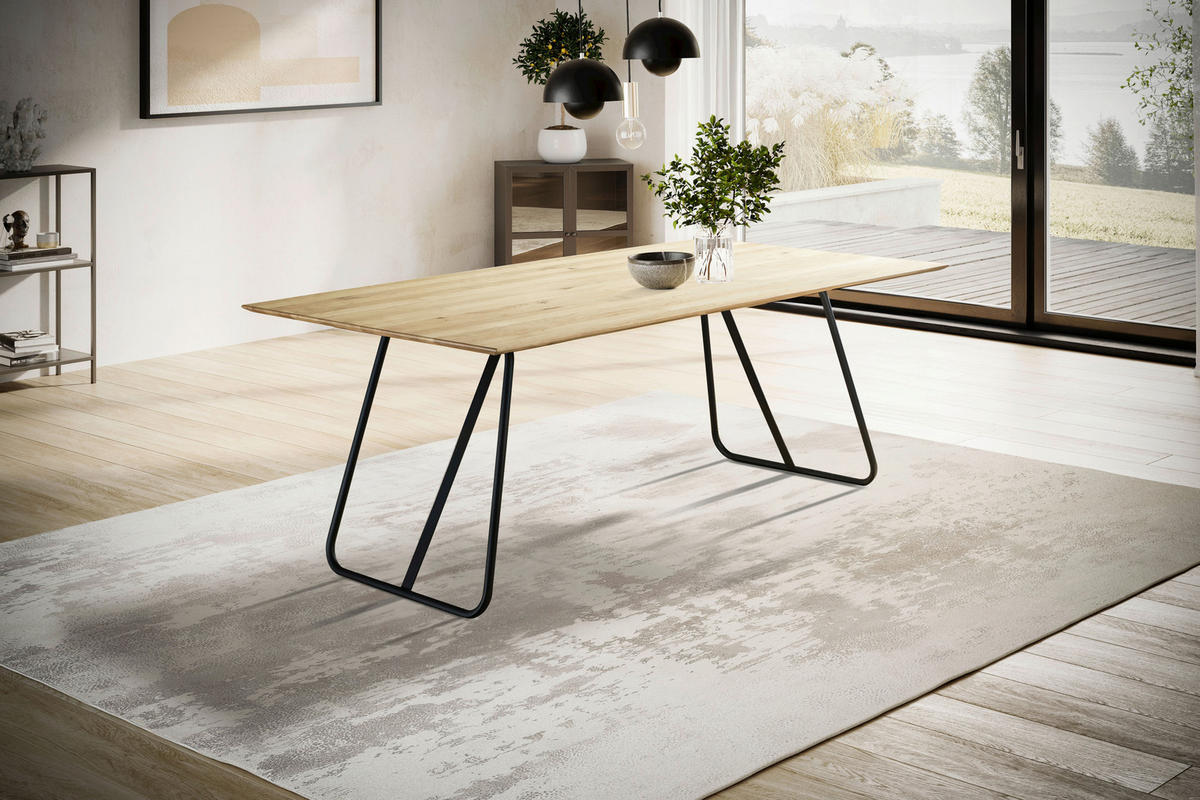 ESSTISCH Eiche massiv rechteckig Schwarz, Eichefarben  - Eichefarben/Schwarz, LIFESTYLE, Holz/Metall (180/90/75cm) - Linea Natura