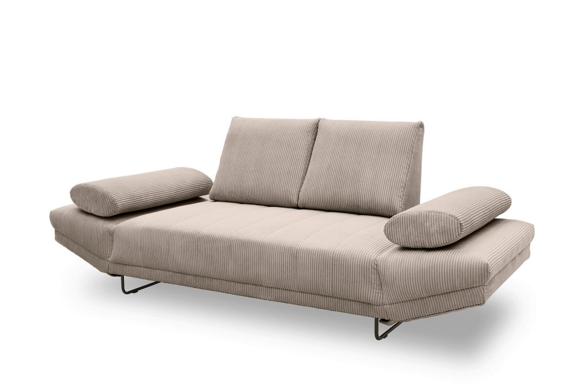 SCHLAFSOFA in Cord, Mikrofaser Taupe  - Taupe/Schwarz, Design, Textil/Metall (210/95/97cm) - MID.YOU