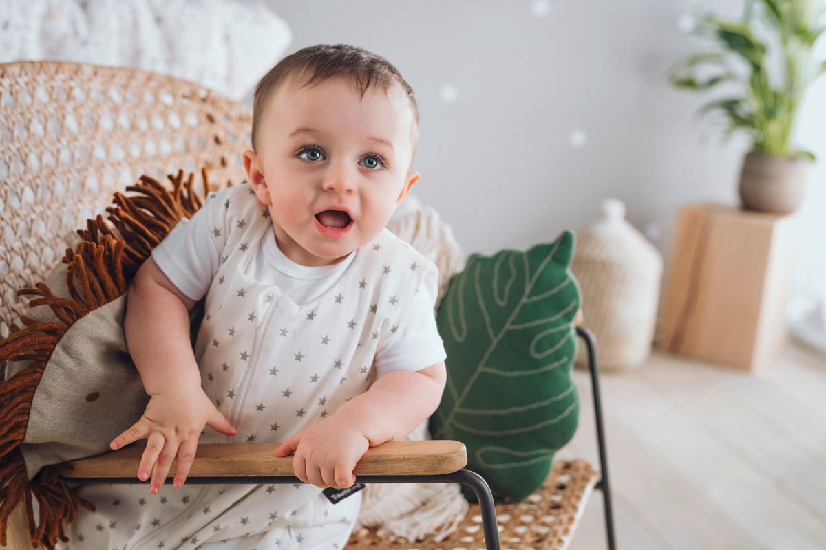 BABYSCHLAFSACK weiß mit grauen Sternen    90   - Weiß, Basics, Textil (90null) - Träumeland