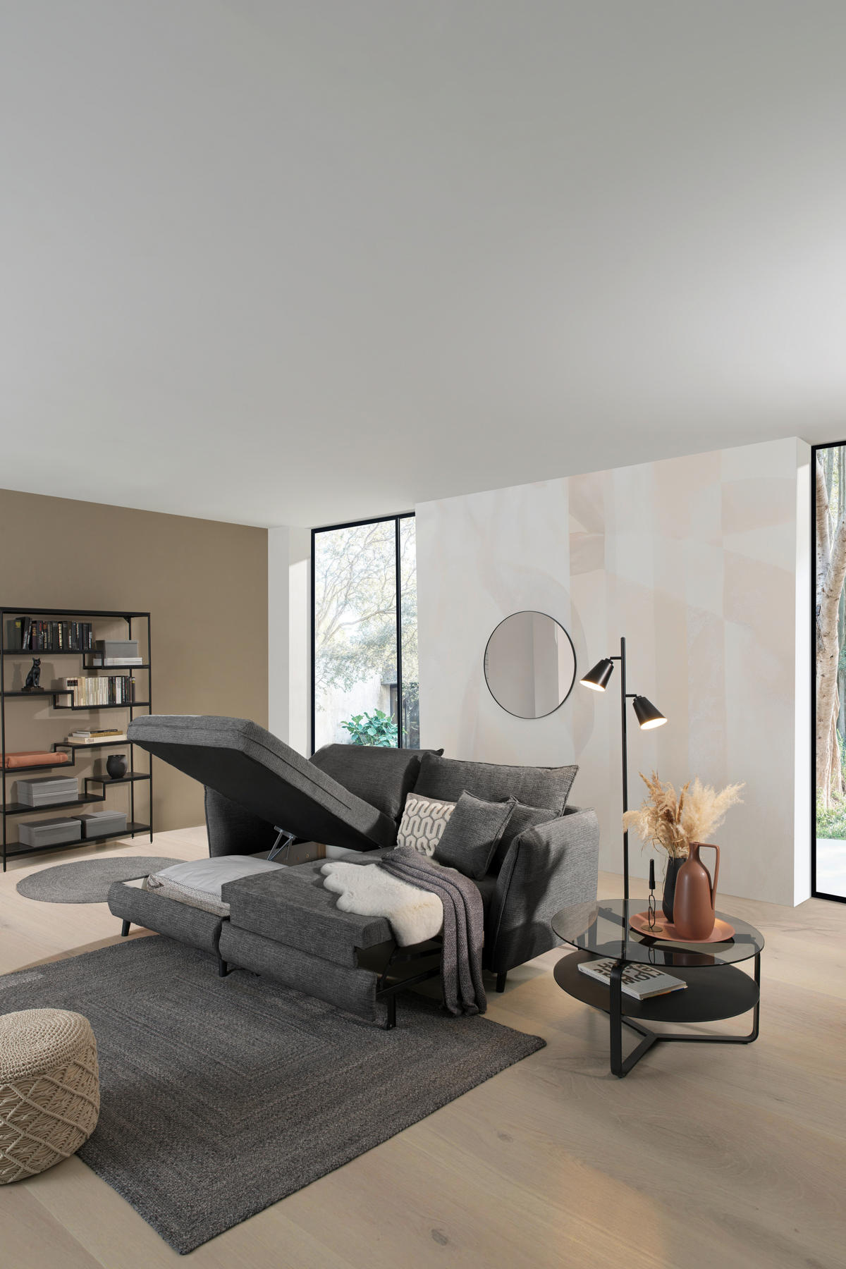 HÖRNSOFFA i struktur antracit  - svart/antracit, Design, trä/textil (245/161cm) - Livetastic