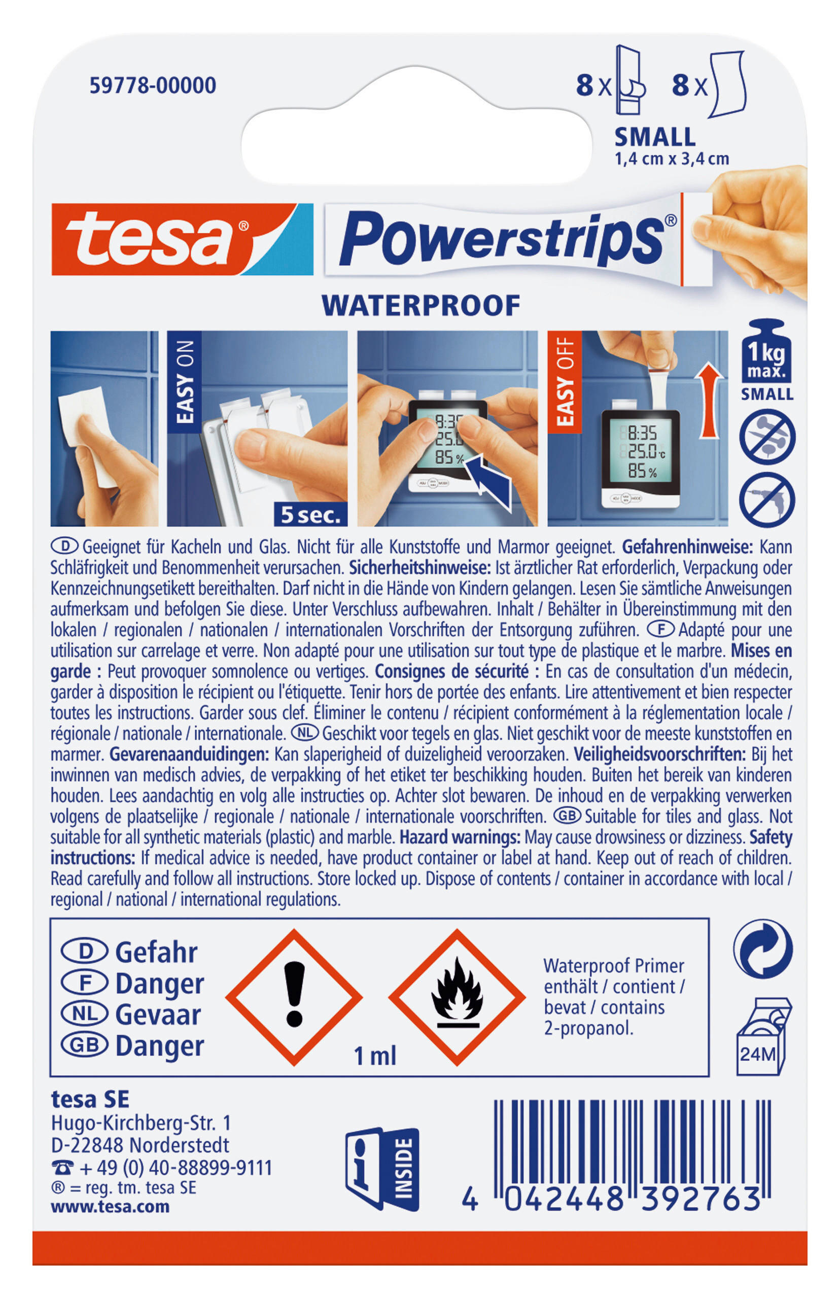 MONTAGEKLEBER POWERSTRIPS  - Basics, Kunststoff (1,4/34cm) - Tesa