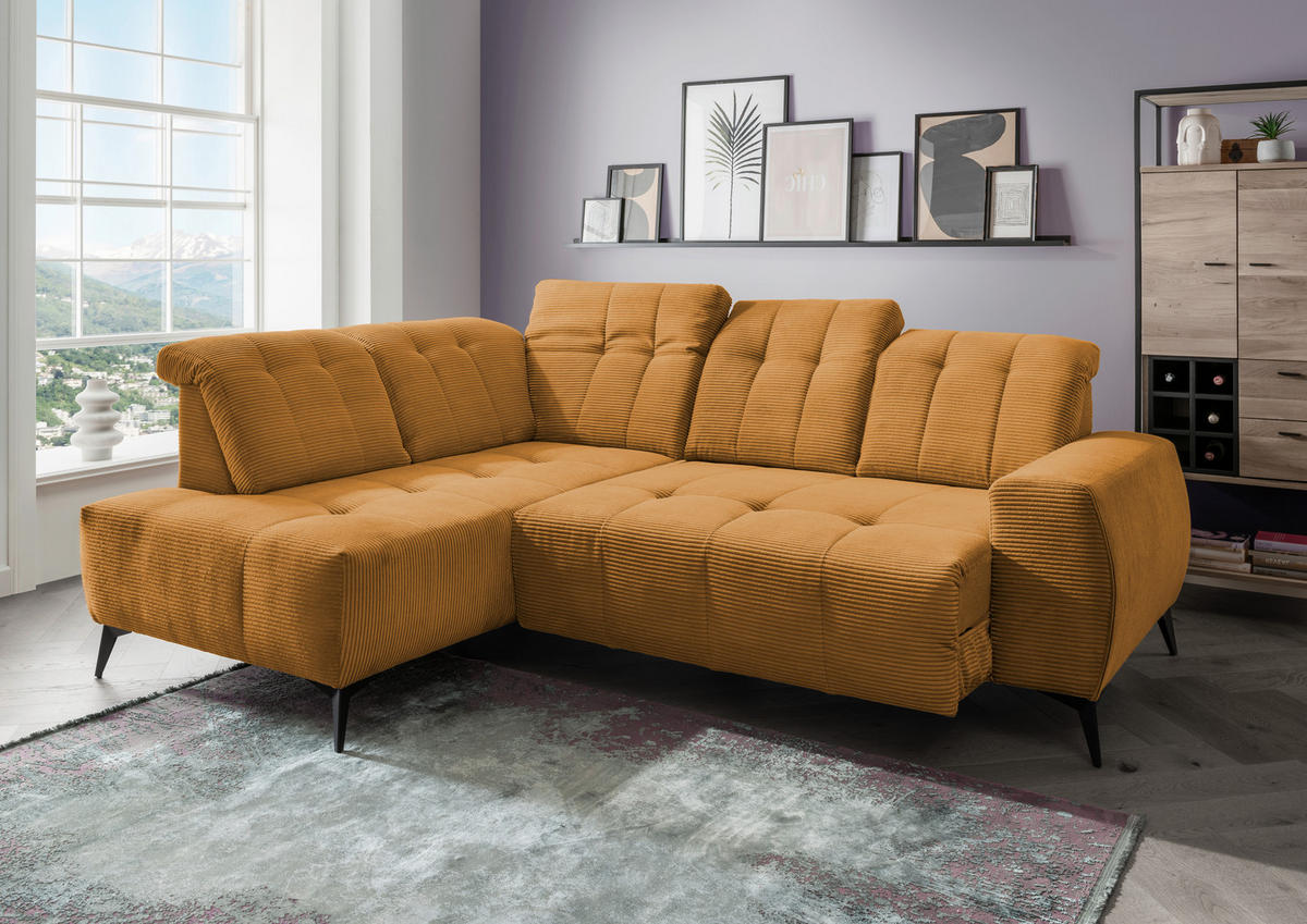 ECKSOFA in Cord Goldfarben  - Goldfarben/Schwarz, Modern, Textil/Metall (200/261cm) - Livetastic