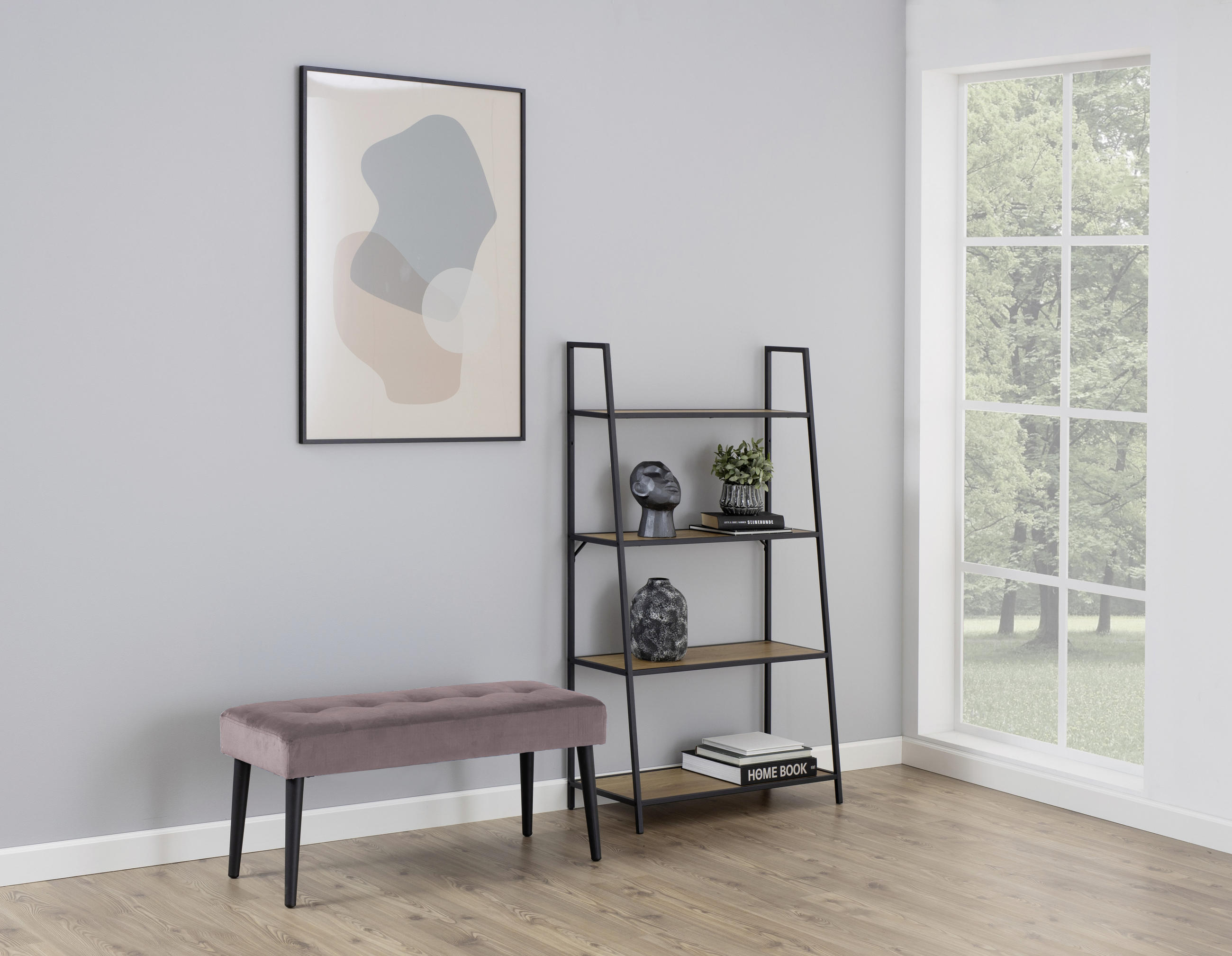 BÄNK i metall, textil rosa, svart  - svart/rosa, Trend, metall/textil (95/45/38cm) - Livetastic