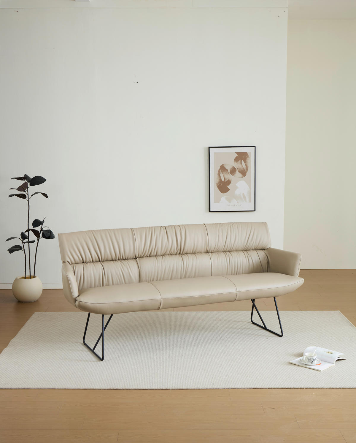 SITZBANK 200/89/66 cm Echtleder Schwarz, Cappuccino  - Schwarz/Cappuccino, Design, Leder/Metall (200/89/66cm) - Dieter Knoll