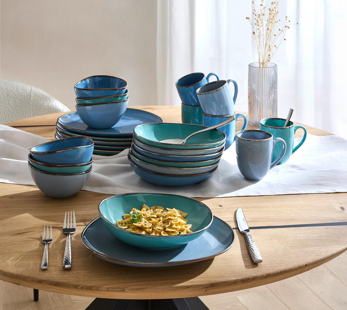KOMBISERVICE Blau, Grün, Blaugrau 24-teilig AQUA SABBIA  - Blau/Blaugrau, Trend, Keramik - Novel