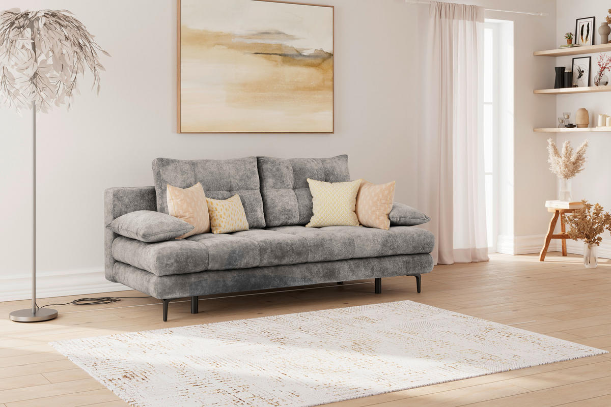 SCHLAFSOFA Chenille Grau  - Schwarz/Grau, Konventionell, Textil/Metall (203/94/96cm) - MID.YOU