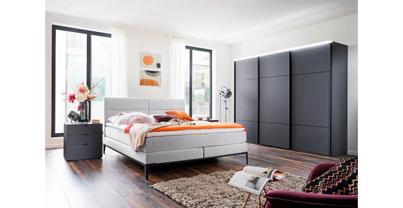 SCHWEBETÜRENSCHRANK  in Grau  - Schwarz/Grau, Design, Glas/Holzwerkstoff (249/222cm) - Moderano