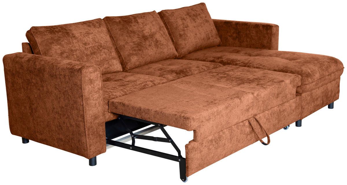 ECKSOFA Rostfarben Flachgewebe  - Rostfarben/Schwarz, KONVENTIONELL, Textil/Metall (252/162cm) - Carryhome