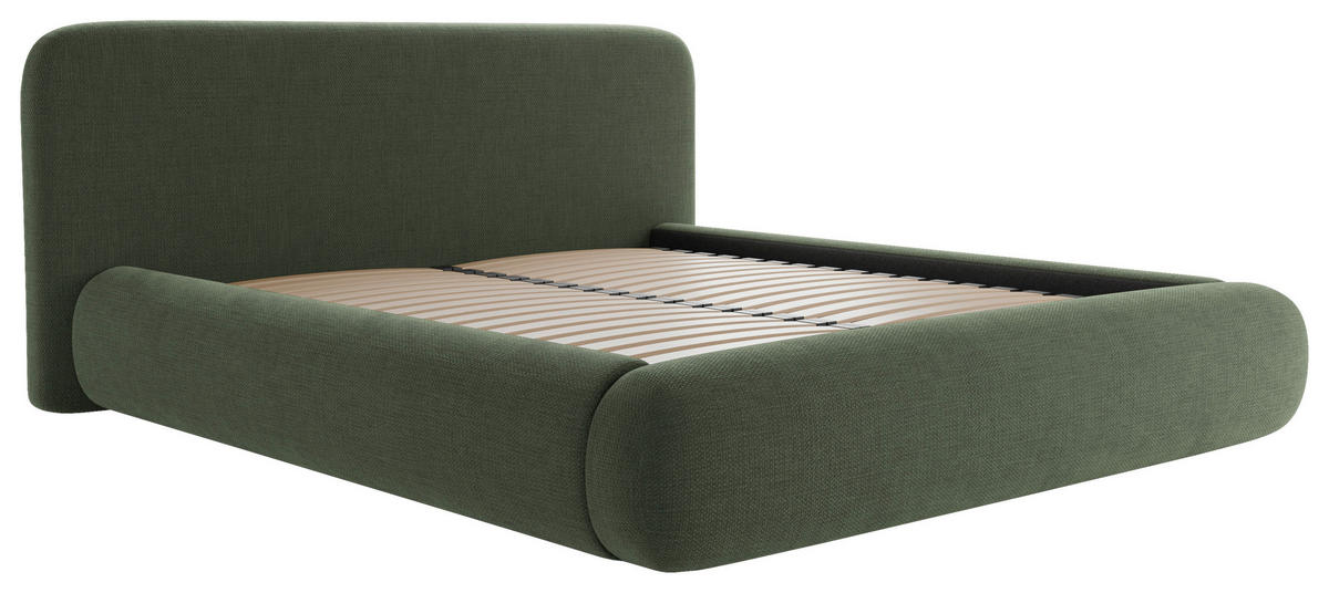 POLSTERBETT 180/200 cm,  in Waldgrün, gepolstertes Kopfteil, Lattenrost, Bettkasten,  - Waldgrün/Schwarz, Design, Holz/Textil (180/200cm) - Chameo