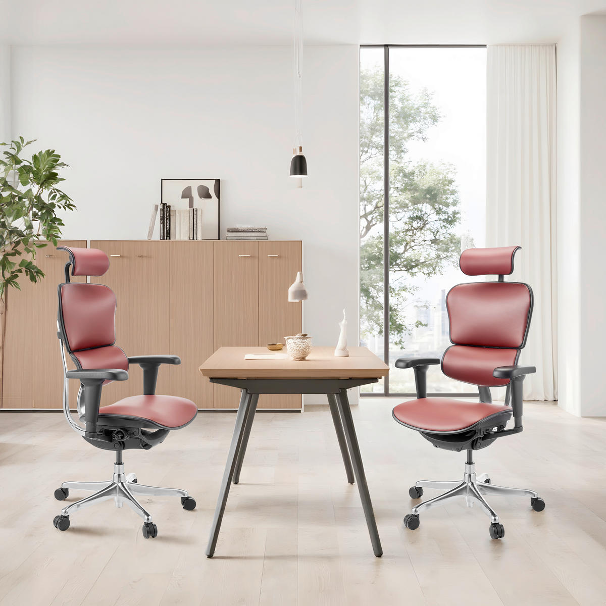 DREHSTUHL  in Schwarz, Weinrot  - Silberfarben/Weinrot, MODERN, Leder/Kunststoff (65/132/60cm) - MID.YOU