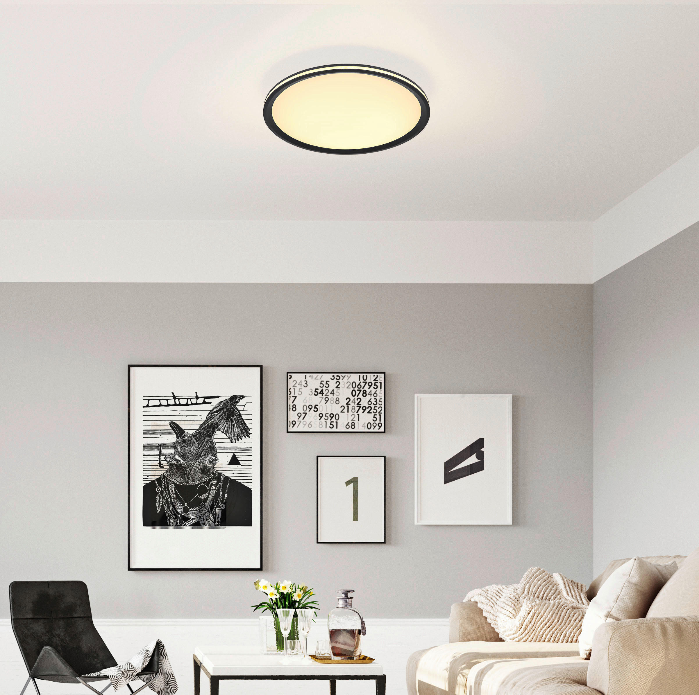 LED-DECKENLEUCHTE 50/5 cm   - Opal/Schwarz, Design, Kunststoff/Metall (50/5cm) - Globo