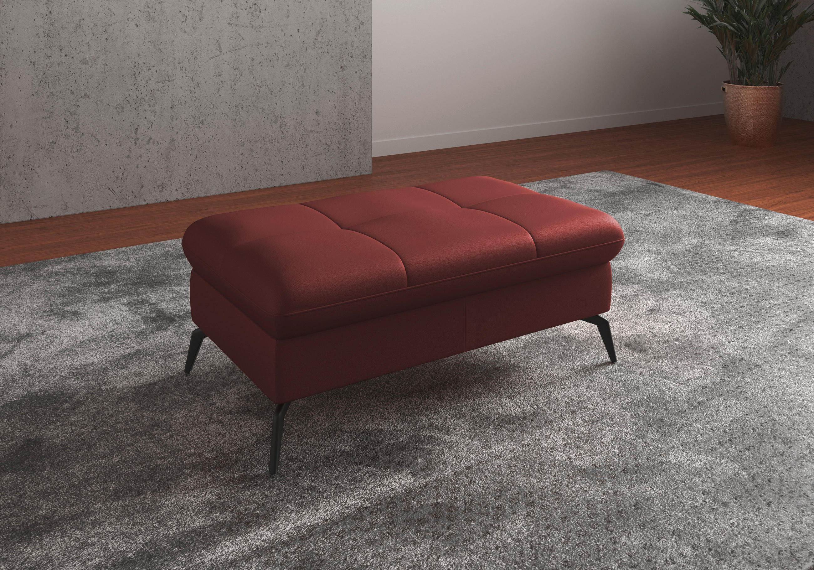 HOCKER Echtleder Rotbraun  - Rotbraun/Schwarz, KONVENTIONELL, Leder/Metall (102/47/69cm) - Sit & More