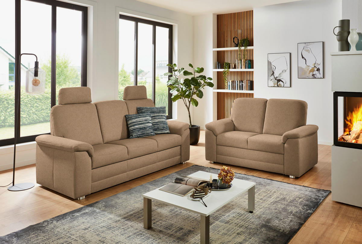 SITZGARNITUR Chenille Altrosa, Hellbraun  - Hellbraun/Alufarben, Konventionell, Textil/Metall (208/156/96/89cm) - Beldomo Comfort
