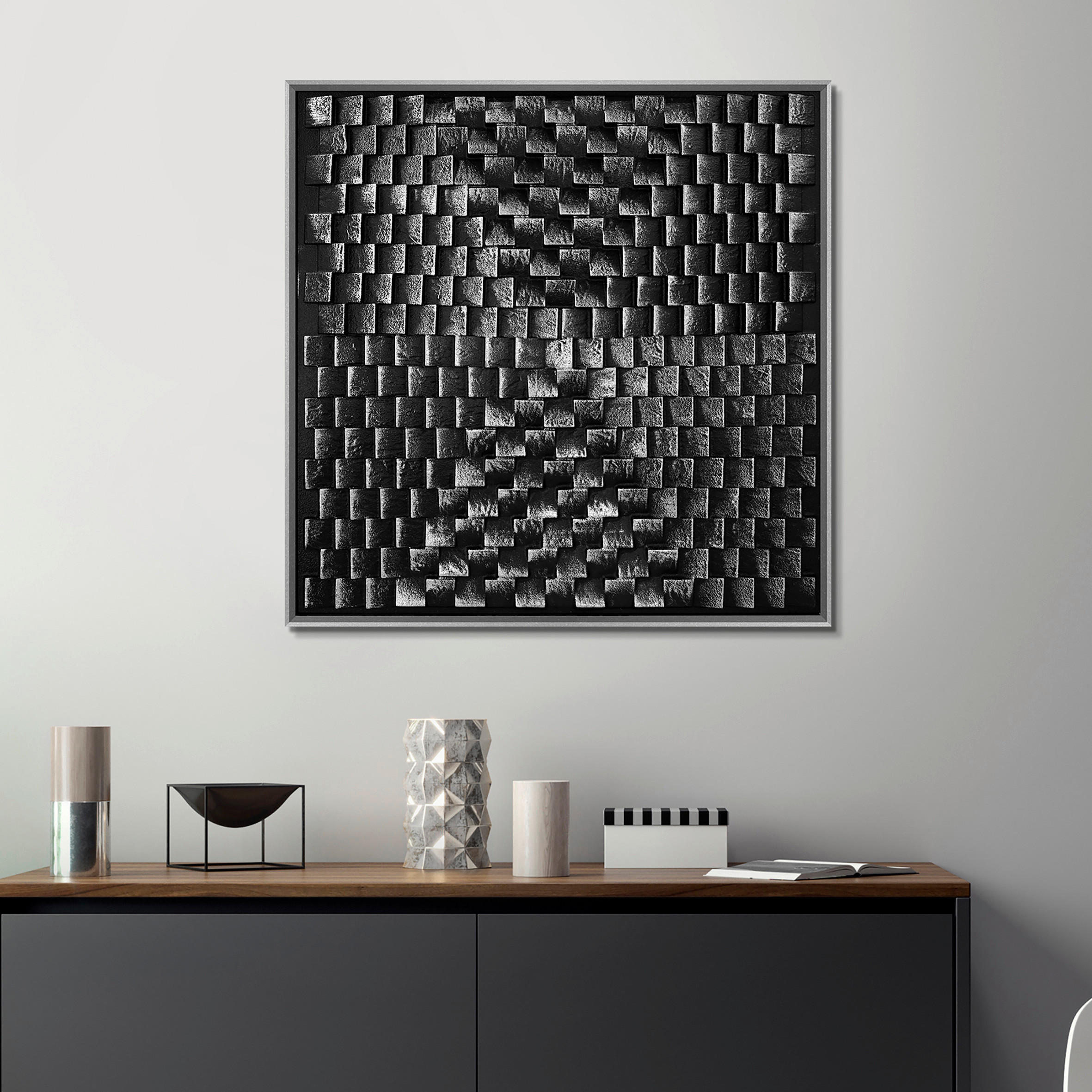 TABLOU ORIGINAL 100/100 cm  - argintiu/multicolor, Design, plastic/material pe bază de lemn (100/100cm) - Monee