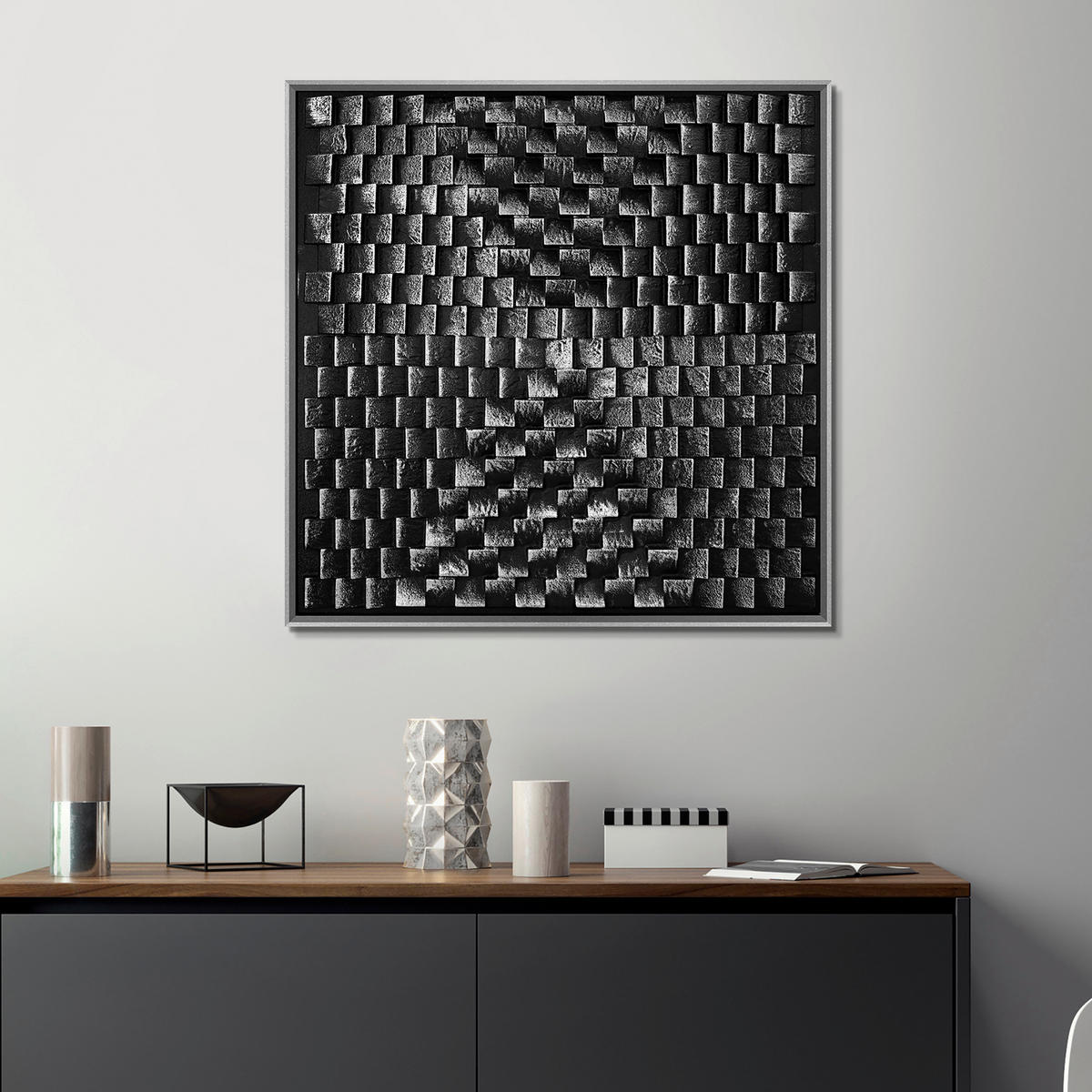 TABLOU ORIGINAL 100/100 cm  - argintiu/multicolor, Design, plastic/material pe bază de lemn (100/100cm) - Monee