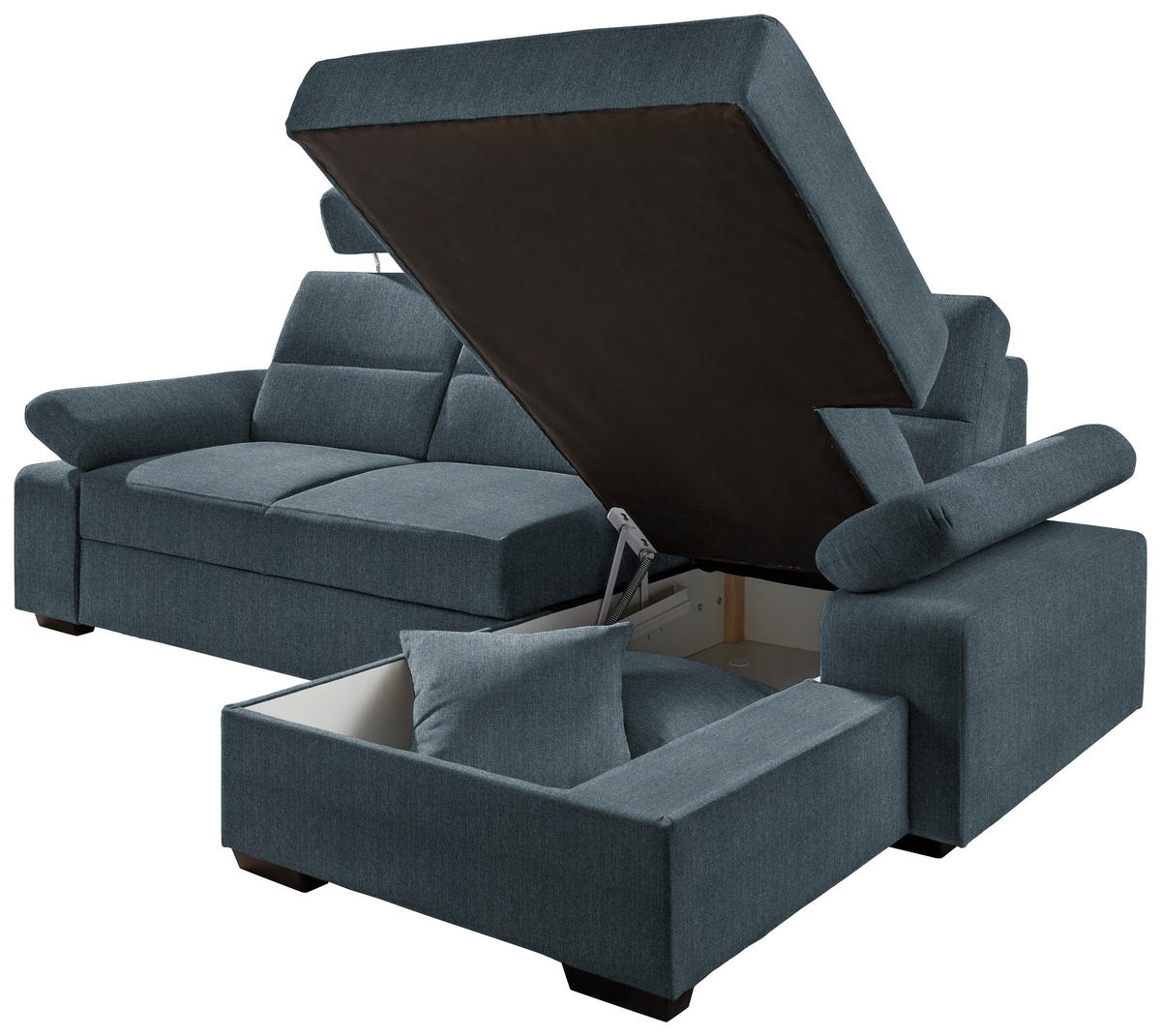 ECKSOFA in Webstoff Blau  - Blau/Dunkelbraun, Konventionell, Kunststoff/Textil (258/166cm) - Cantus