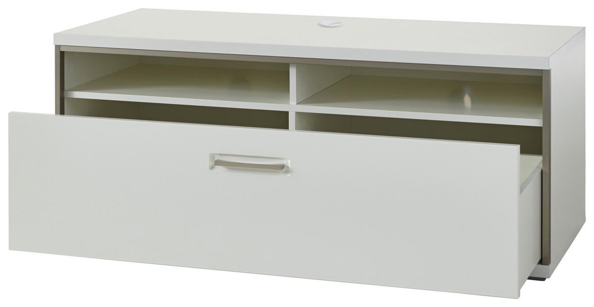 SKRINKA POD TV, sivá, strieborná, biela, biela s vysokým leskom, 124/51/52 cm - sivá/biela, Design, kov/kompozitné drevo (124/51/52cm) - Livetastic