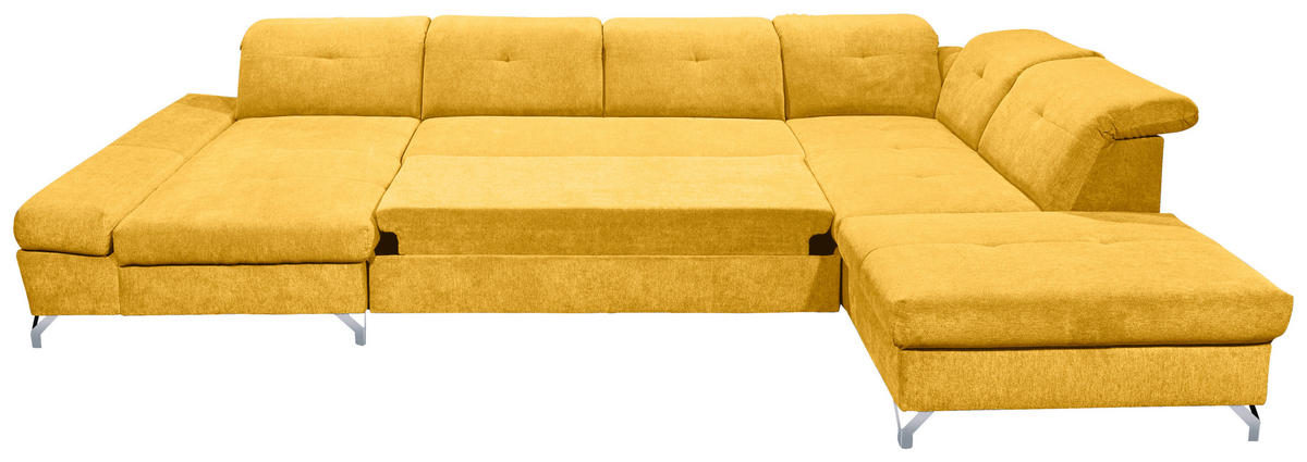 WOHNLANDSCHAFT in Mikrovelours Gelb  - Gelb/Silberfarben, Modern, Textil/Metall (168/350/245cm) - MID.YOU