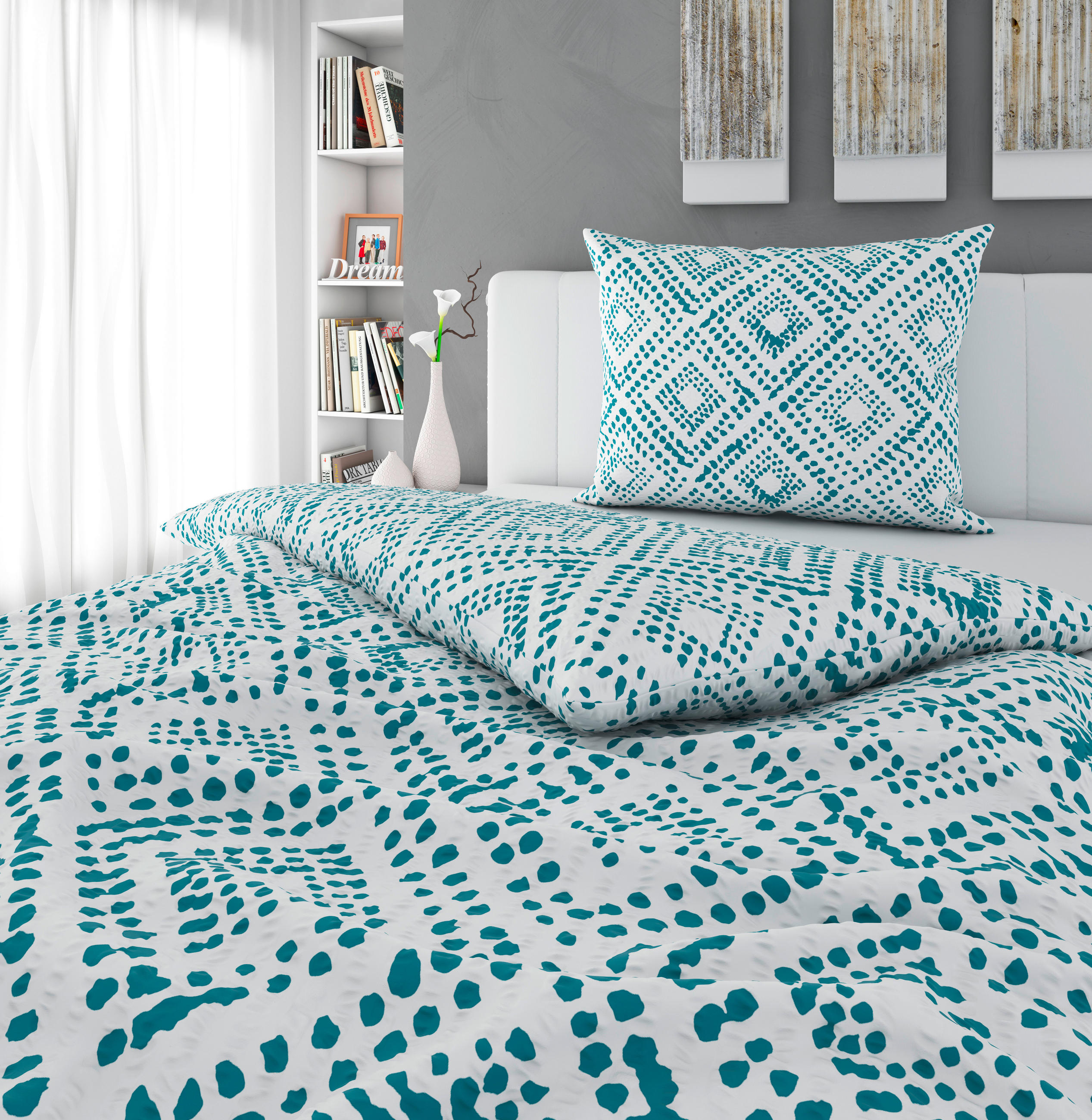 POSTEĽNÁ BIELIZEŇ, seersucker, tyrkysová, 140/200 cm - tyrkysová, Basics, textil (140/200cm) - Esposa