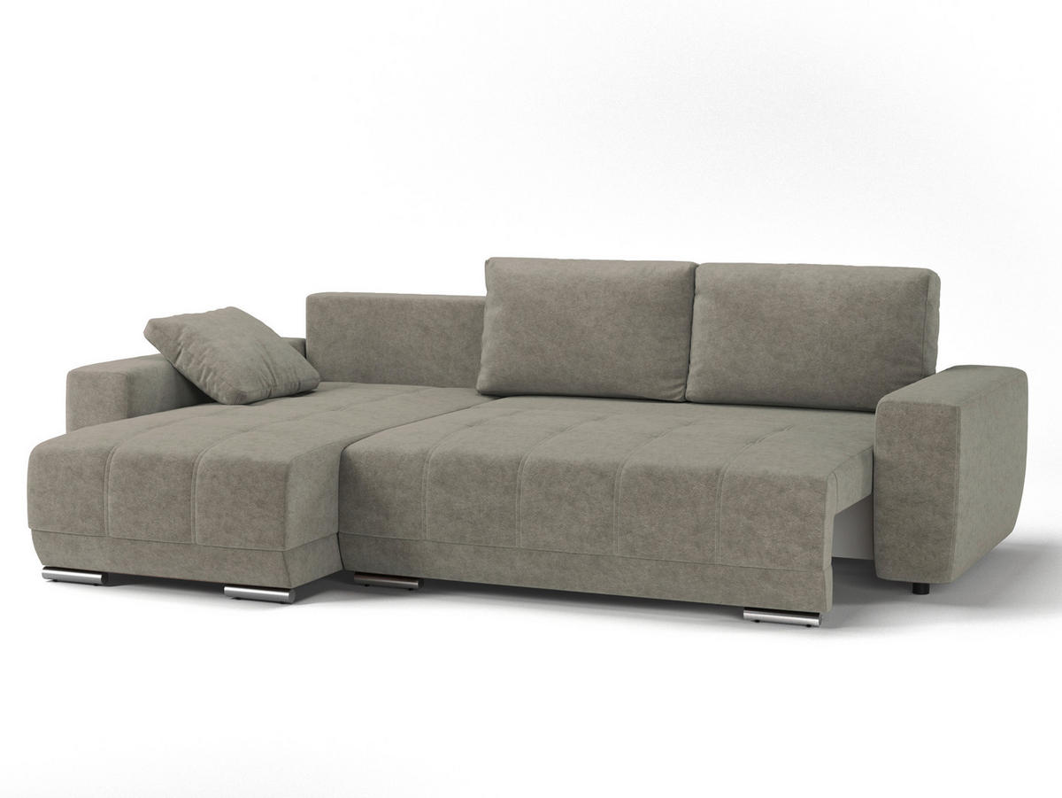 ECKSOFA LOPEZ in Flachgewebe Hellbraun  - Hellbraun/Silberfarben, Design, Kunststoff/Textil (190/296cm) - MID.YOU