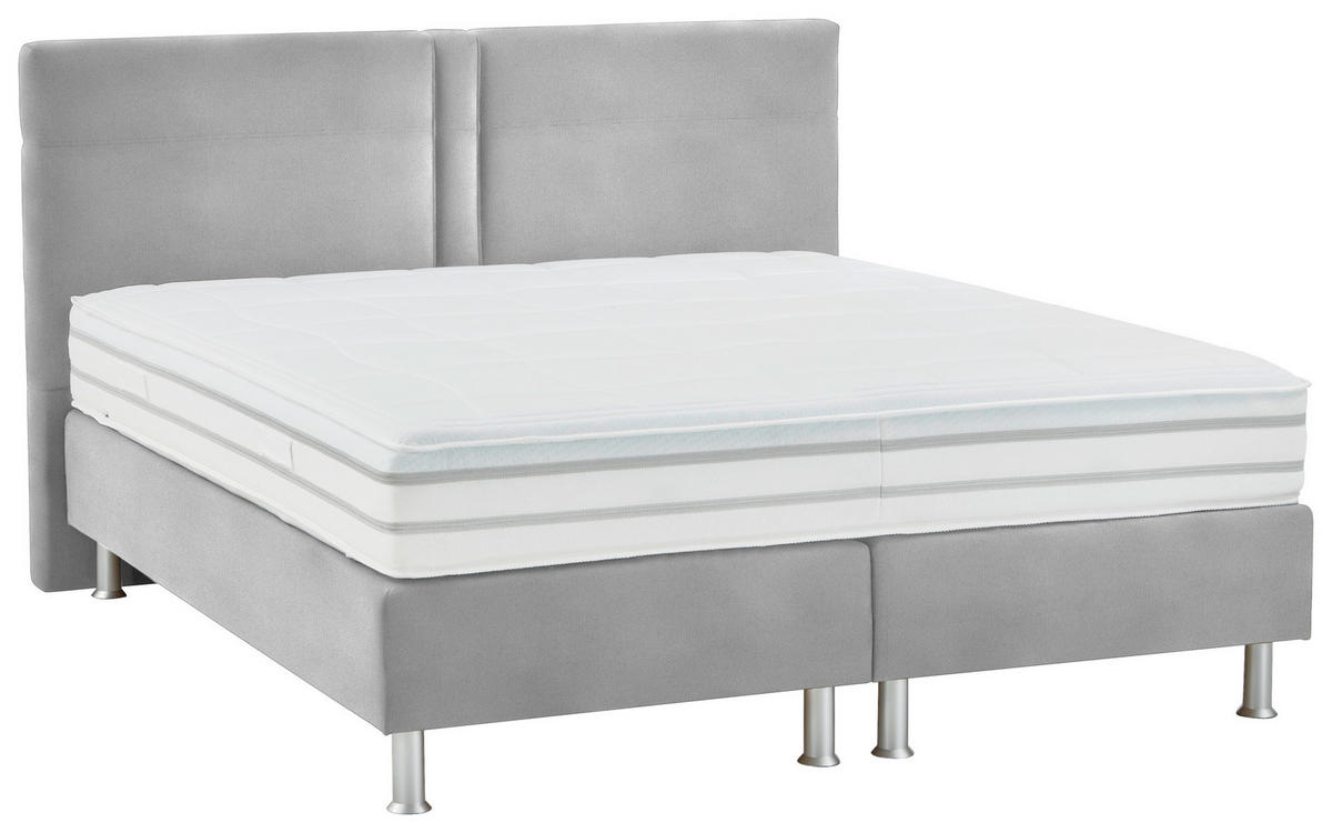 BOXSPRINGBETT 180/200 cm  in Hellgrau  - Hellgrau/Alufarben, Design, Kunststoff/Textil (180/200cm) - Beldomo - Sleep