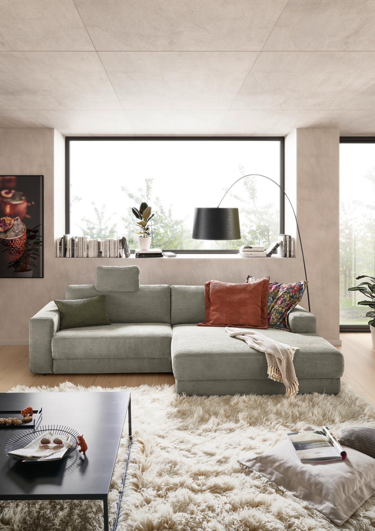 ECKSOFA in Cord Graubraun  - Graubraun/Schwarz, Design, Kunststoff/Textil (296/168cm) - Pure Home Lifestyle