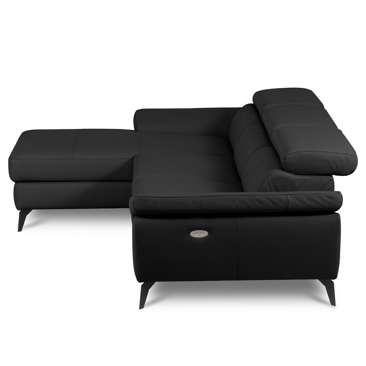 ECKSOFA SONO in Lederlook Echtleder Schwarz Armteilverstellung, Kopfteilverstellung  179/252 cm  - Schwarz, Design, Leder/Textil (179/252cm) - Livetastic