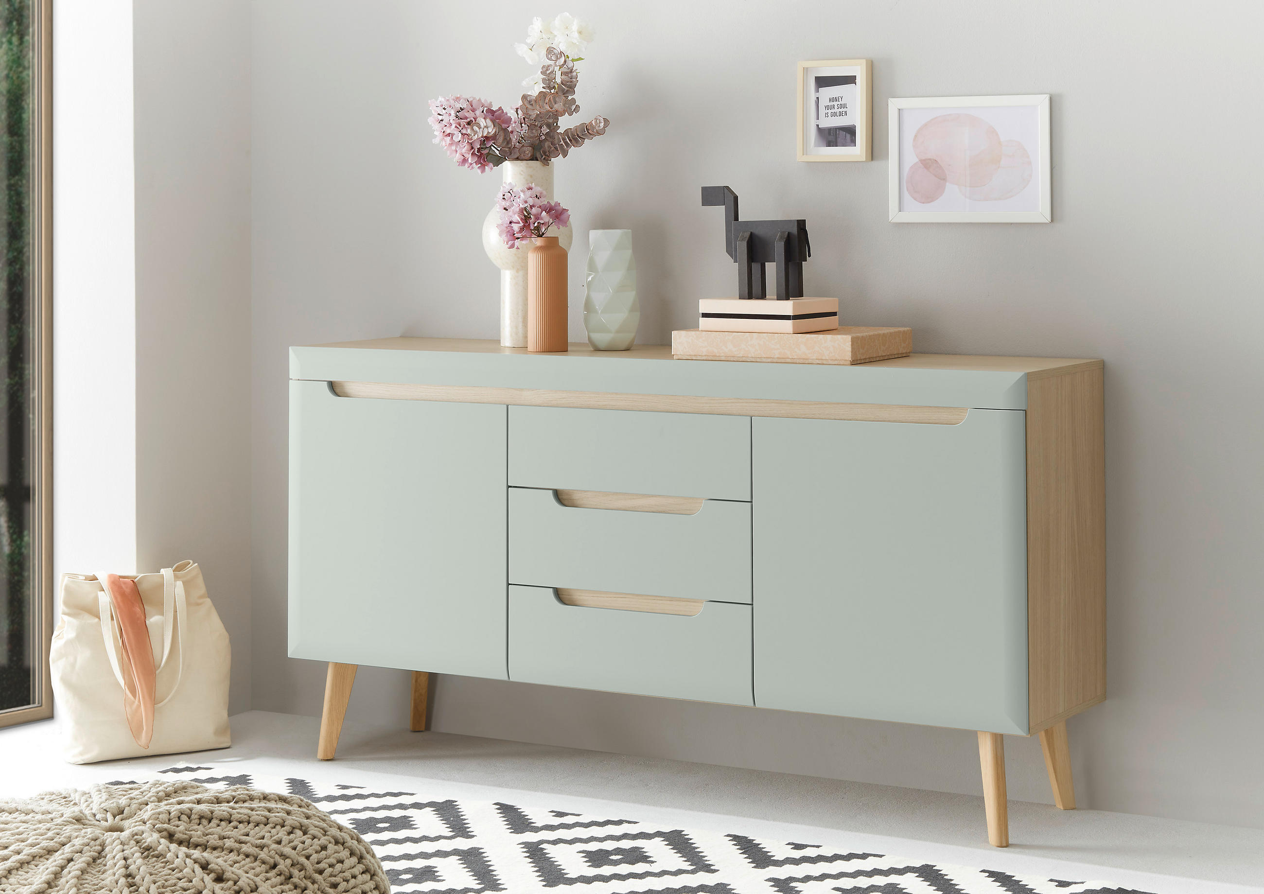 SIDEBOARD  in 160/83/40 cm  - Eichefarben/Grün, Design, Holzwerkstoff (160/83/40cm) - MID.YOU