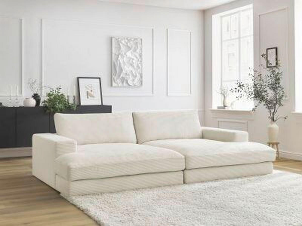BIGSOFA LEONARD Cord Beige  - Beige/Schwarz, MODERN, Kunststoff/Textil (274/77/159cm)