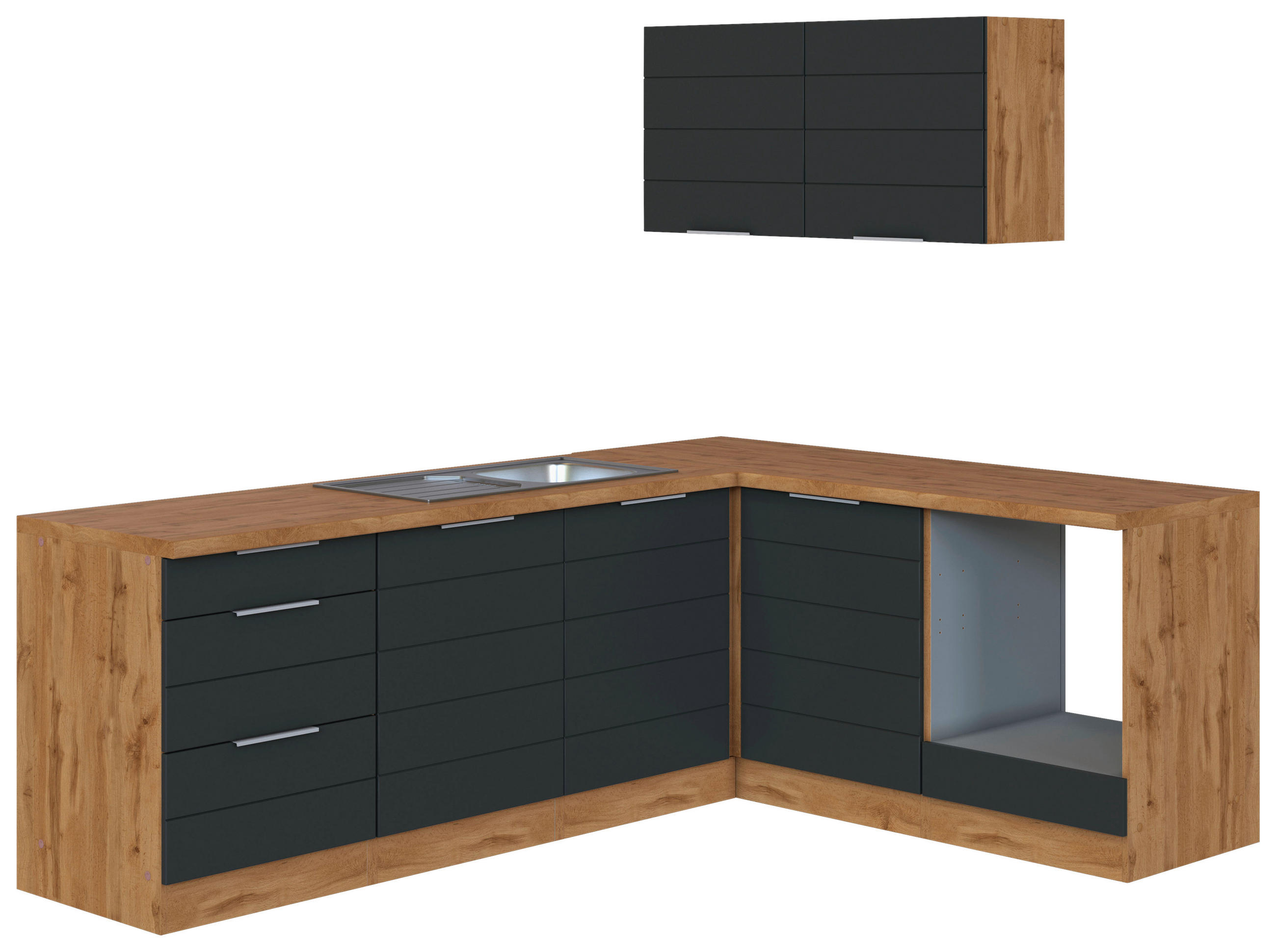 ECKKÜCHE 240/180 cm  in Grau, Eiche Wotan  - Eiche Wotan/Grau, Design, Holzwerkstoff/Metall (240/180cm) - Held