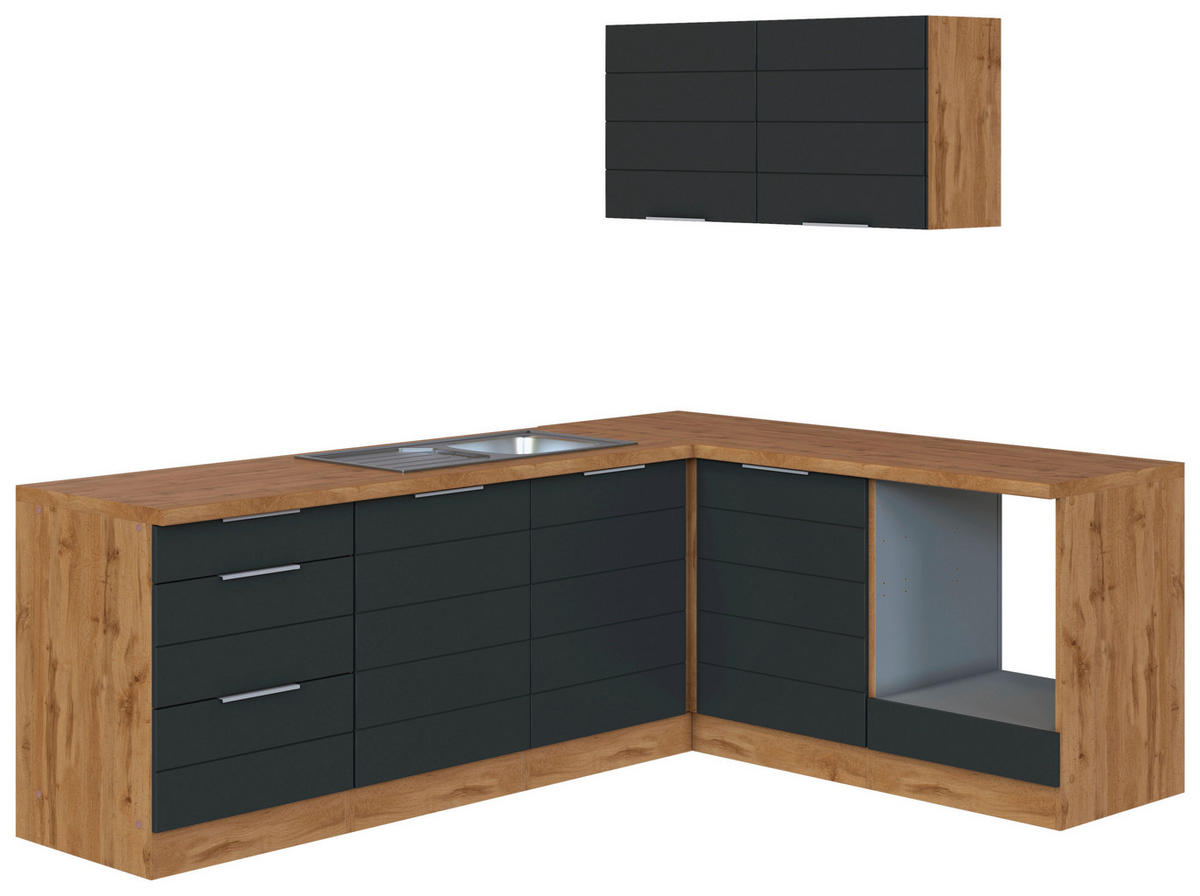 ECKKÜCHE 240/180 cm  in Grau, Eiche Wotan  - Eiche Wotan/Grau, Design, Holzwerkstoff/Metall (240/180cm) - Held