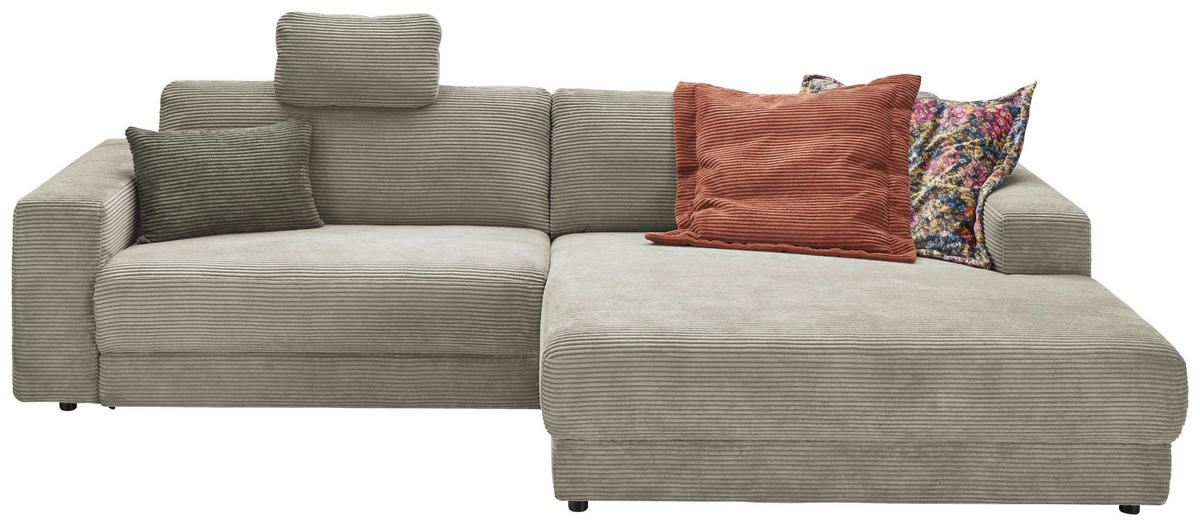 ECKSOFA in Cord Graubraun  - Graubraun/Schwarz, Design, Kunststoff/Textil (296/168cm) - Pure Home Lifestyle