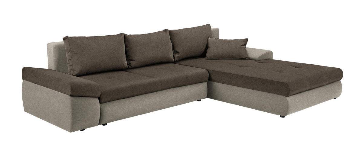ECKSOFA in Webstoff Braun, Hellbraun  - Hellbraun/Schwarz, Design, Kunststoff/Textil (313/215cm) - MID.YOU