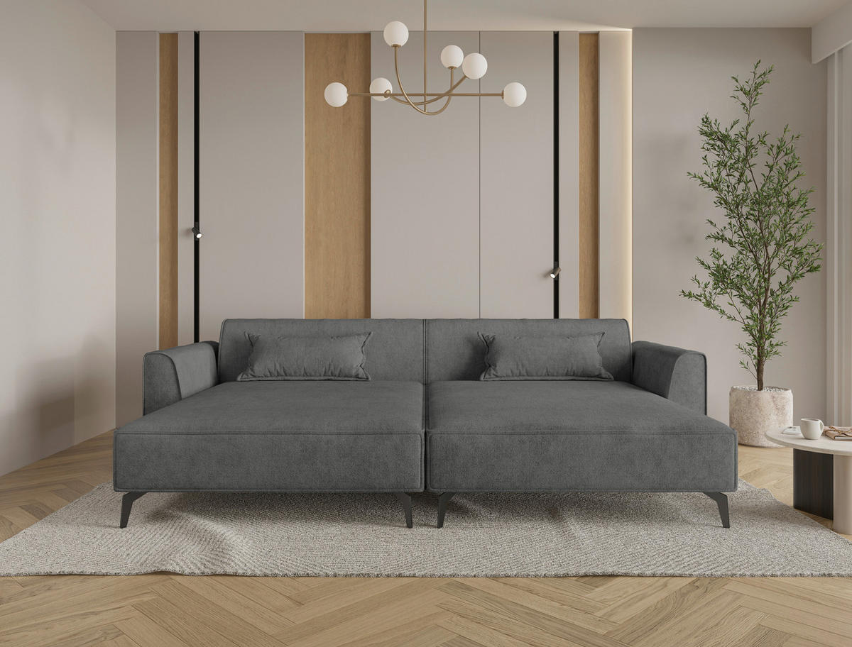 BIGSOFA  in Chenille Dunkelgrau  - Hellbraun/Dunkelgrau, MODERN, Textil/Metall (300/80/190cm) - Carryhome