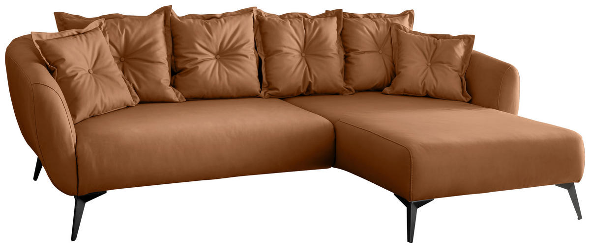 ECKSOFA in Lederlook Cognac  - Cognac/Schwarz, Modern, Textil/Metall (277/162cm) - Livetastic