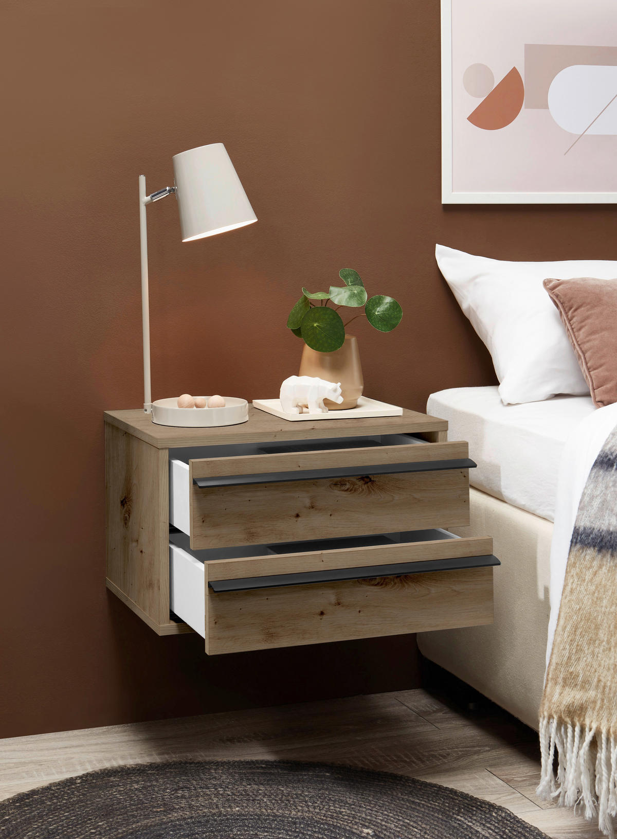 NACHTSCHRANK 50/31/34 cm  - Schwarz/Eiche Artisan, KONVENTIONELL, Holzwerkstoff/Metall (50/31/34cm) - Chameo