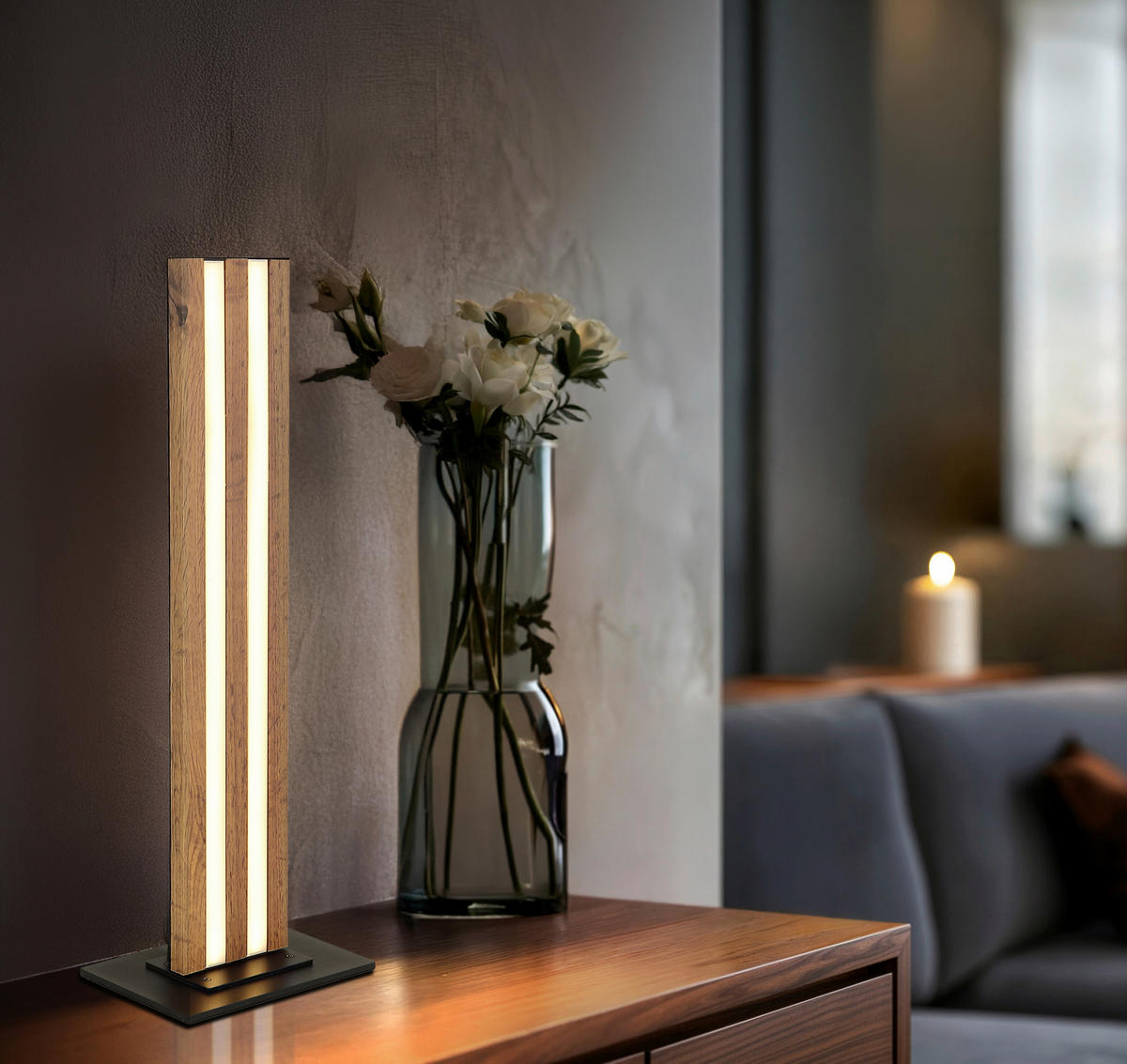 LED-TISCHLEUCHTE Hayden 18/12/50 cm  - Dunkelbraun/Opal, Design, Holzwerkstoff/Kunststoff (18/12/50cm) - Globo