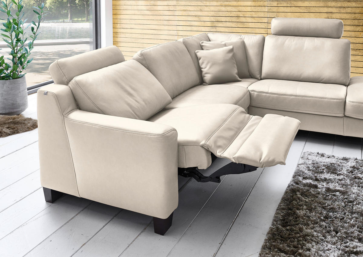 ECKSOFA in Echtleder Greige  - Greige/Eichefarben, Design, Leder/Holz (259/235cm) - Valdera