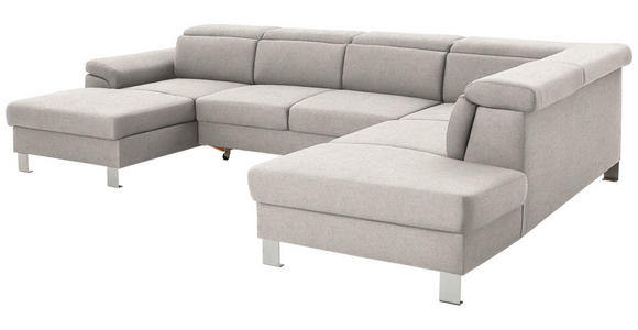 WOHNLANDSCHAFT inkl.Funktionen Ecru Webstoff - Ecru/Silberfarben, Design, Textil/Metall (168/320/226cm) - Xora
