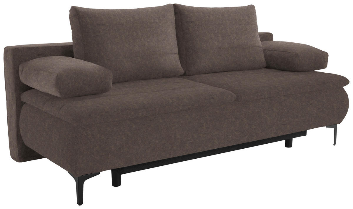 BOXSPRINGSOFA  mit Stoffauswahl, Schlafen auf Sitzhöhe Flachgewebe Dunkelbraun  - Dunkelbraun, KONVENTIONELL, Textil/Metall (204/93/100cm) - Novel