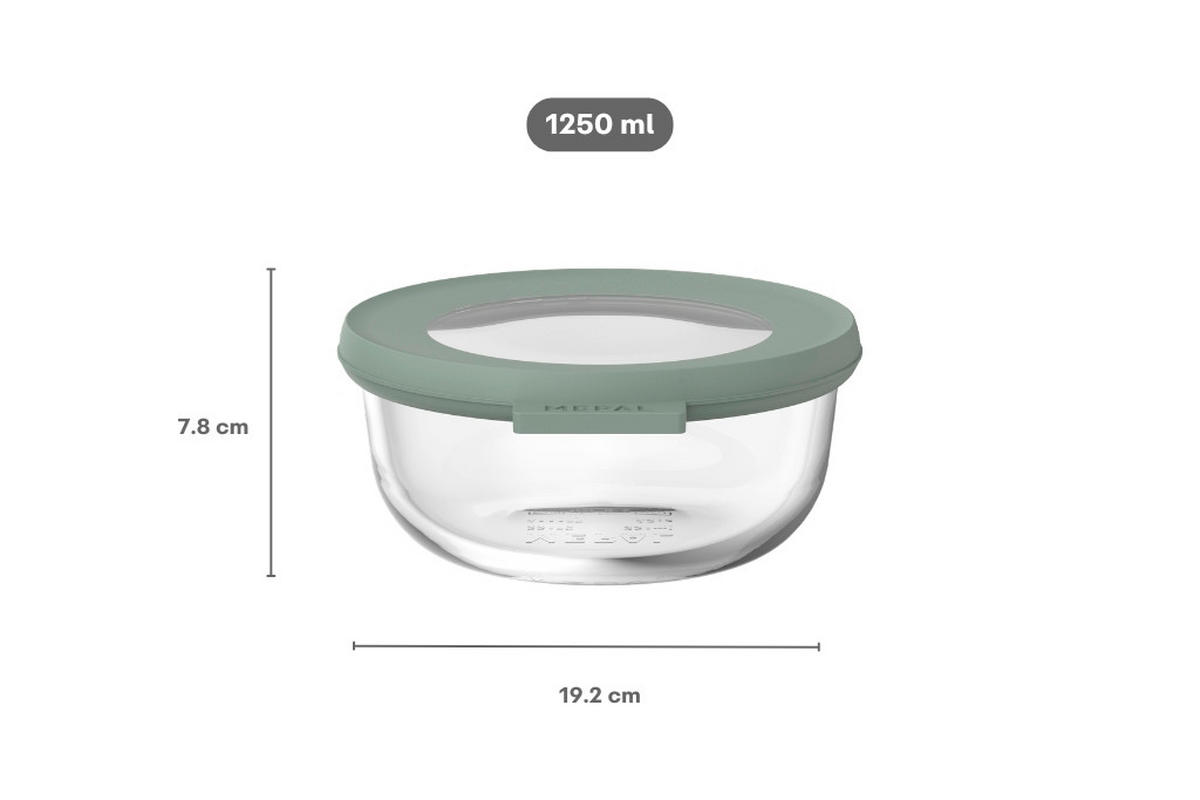 FRISCHHALTEDOSE Cirqula 1,25 L  - Klar/Salbeigrün, KONVENTIONELL, Glas/Kunststoff (19,2/7,8/20,2cm) - Mepal