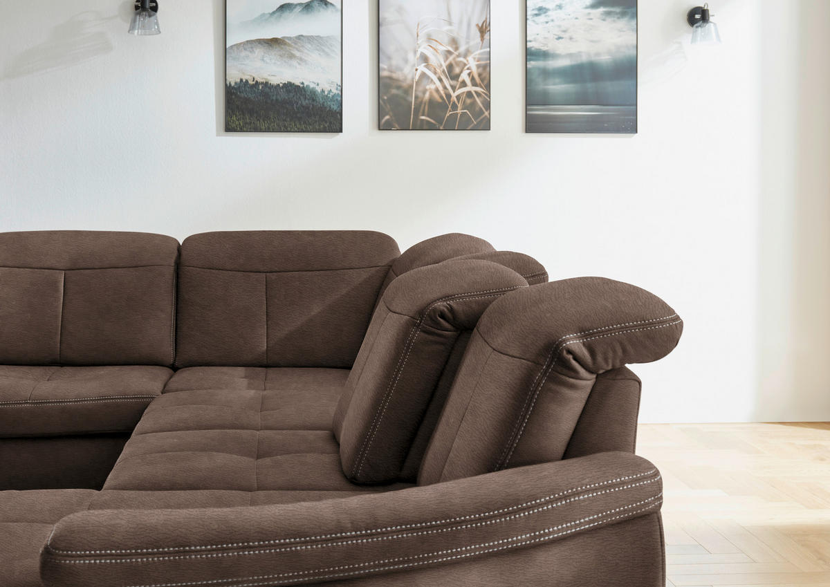WOHNLANDSCHAFT in Mikrofaser Braun  - Wildeiche/Beige, KONVENTIONELL, Holz/Textil (243/343/185cm) - Voleo