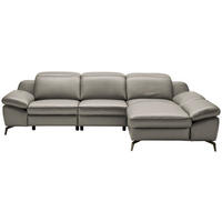 ECKSOFA in Echtleder Graubraun  286/183 cm  - Graubraun/Schwarz, Design, Leder/Metall (286/183cm) - Celina Home