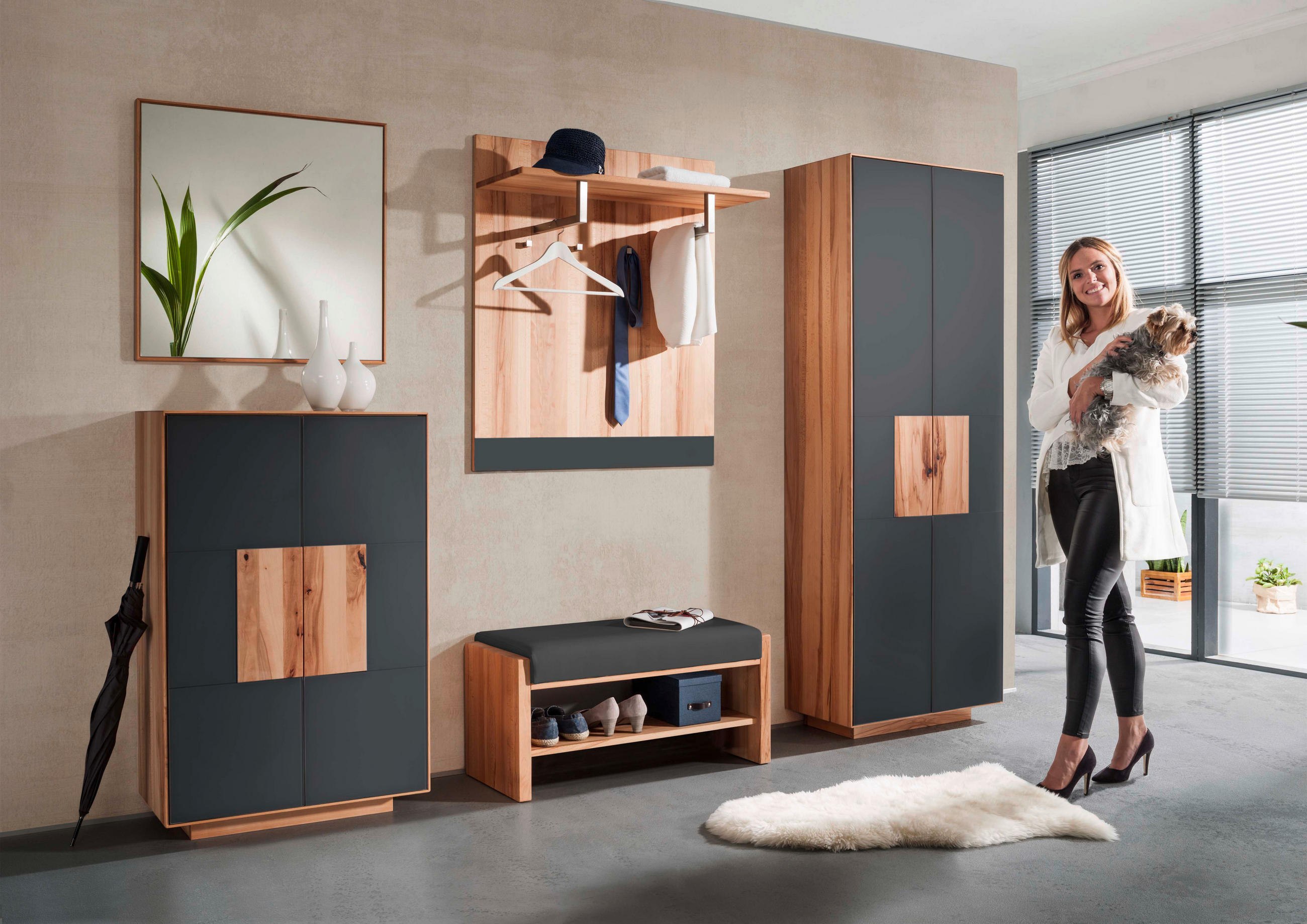 SCHUHSCHRANK  in 72/198/37 cm  - Anthrazit/Buchefarben, MODERN, Glas/Holz (72/198/37cm) - Linea Natura