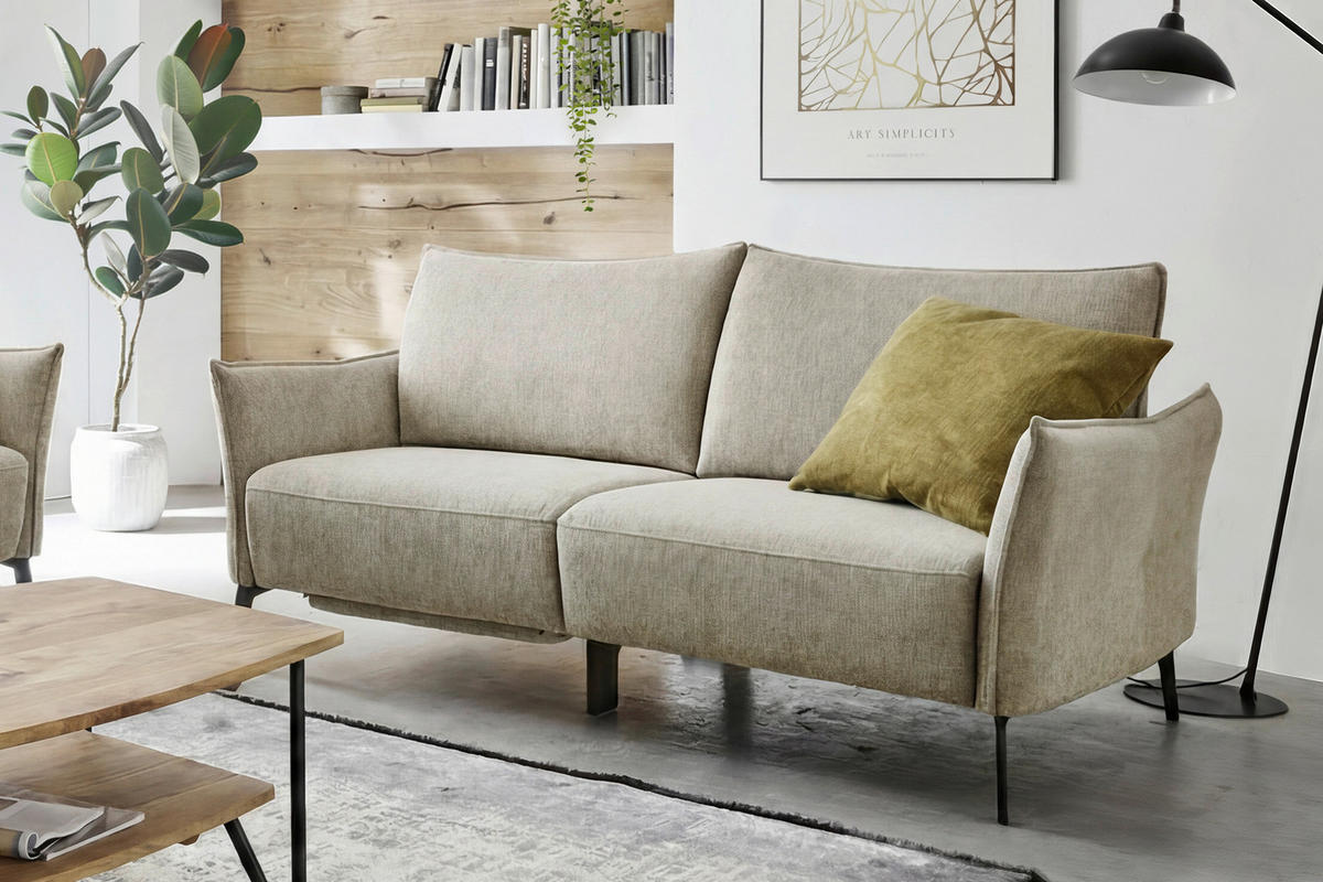 3-SITZER-SOFA Chenille Beige  - Beige/Schwarz, Konventionell, Textil/Metall (184/90/92cm) - Elegando