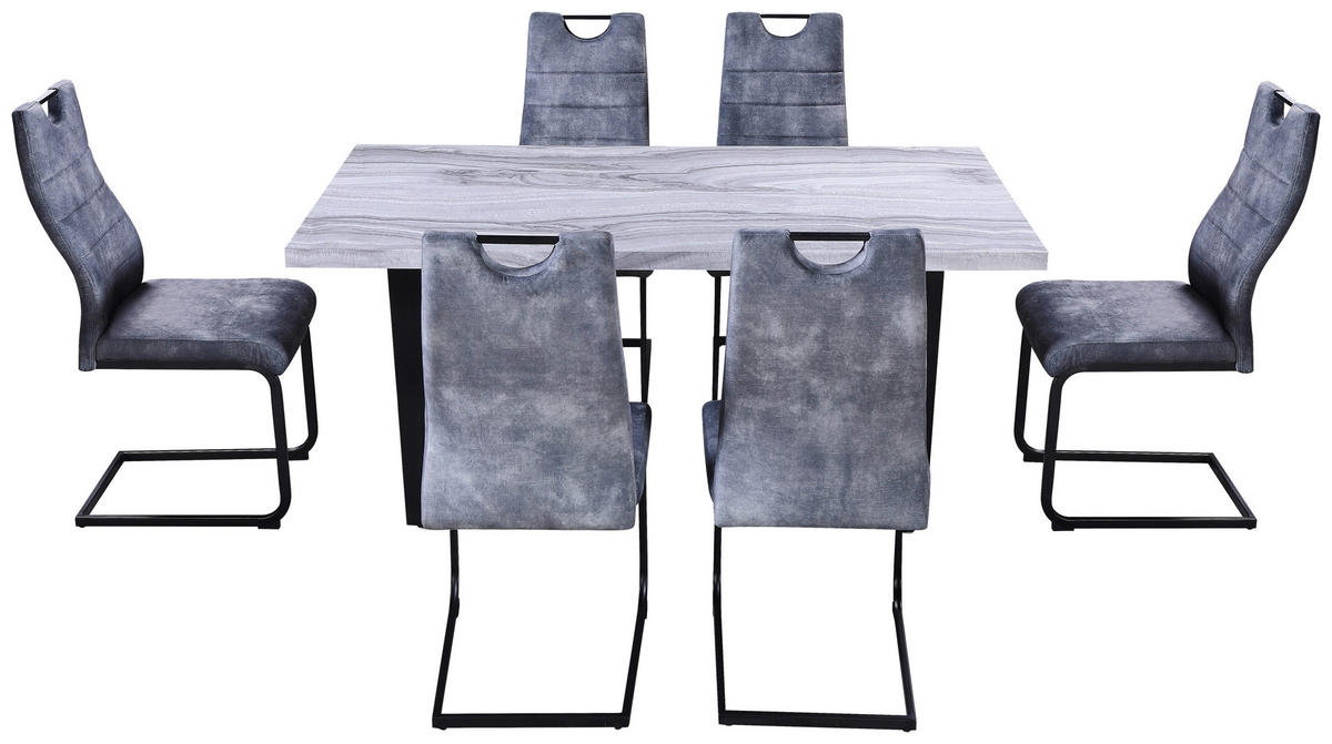 GARNITURA STOLA I STOLICA        - siva/crna, Moderno, drvni materijal/metal (160/44/75/98/90/57cm) - Novel