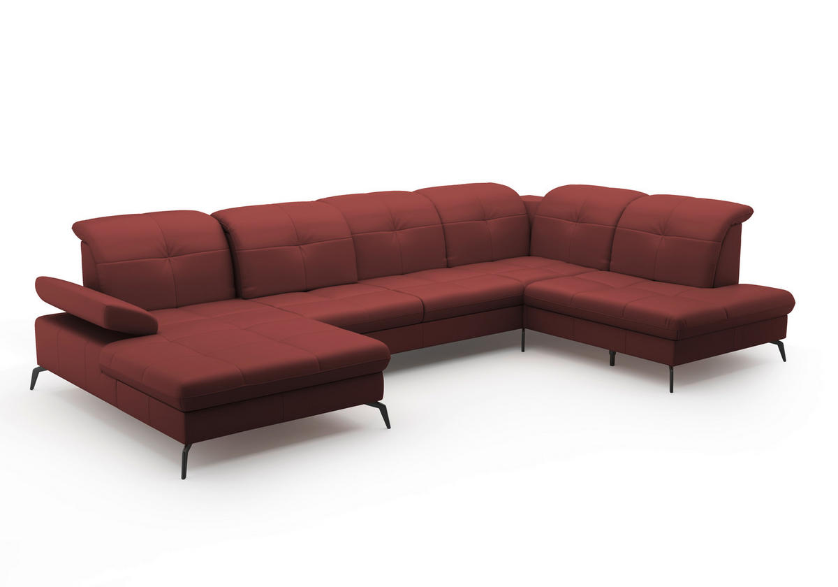 WOHNLANDSCHAFT in Echtleder Rotbraun  - Rotbraun/Schwarz, Konventionell, Leder/Metall (185/357/231cm) - Sit & More