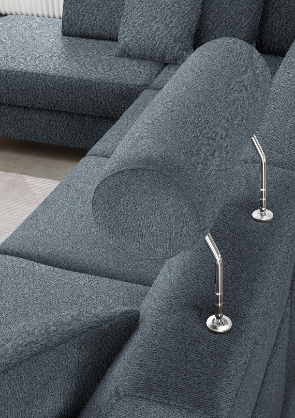 WOHNLANDSCHAFT in Webstoff Blaugrau  - Blaugrau/Schwarz, Design, Holz/Textil (198/296/165cm) - Xora