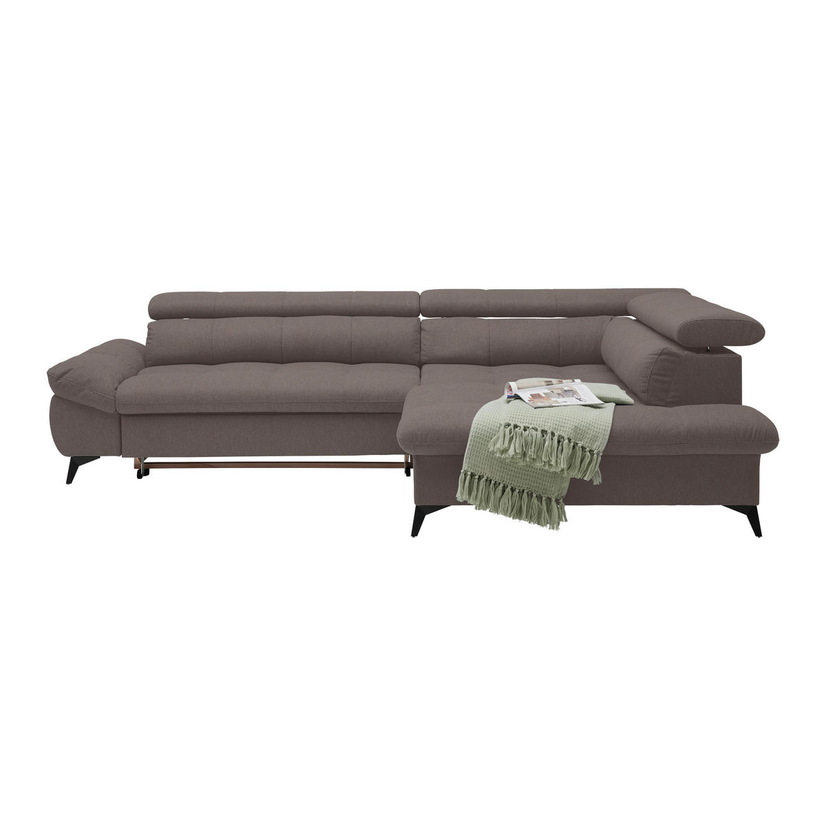 ECKSOFA in Chenille Graphitfarben  - Schwarz/Graphitfarben, Modern, Textil/Metall (296/201cm) - Livetastic